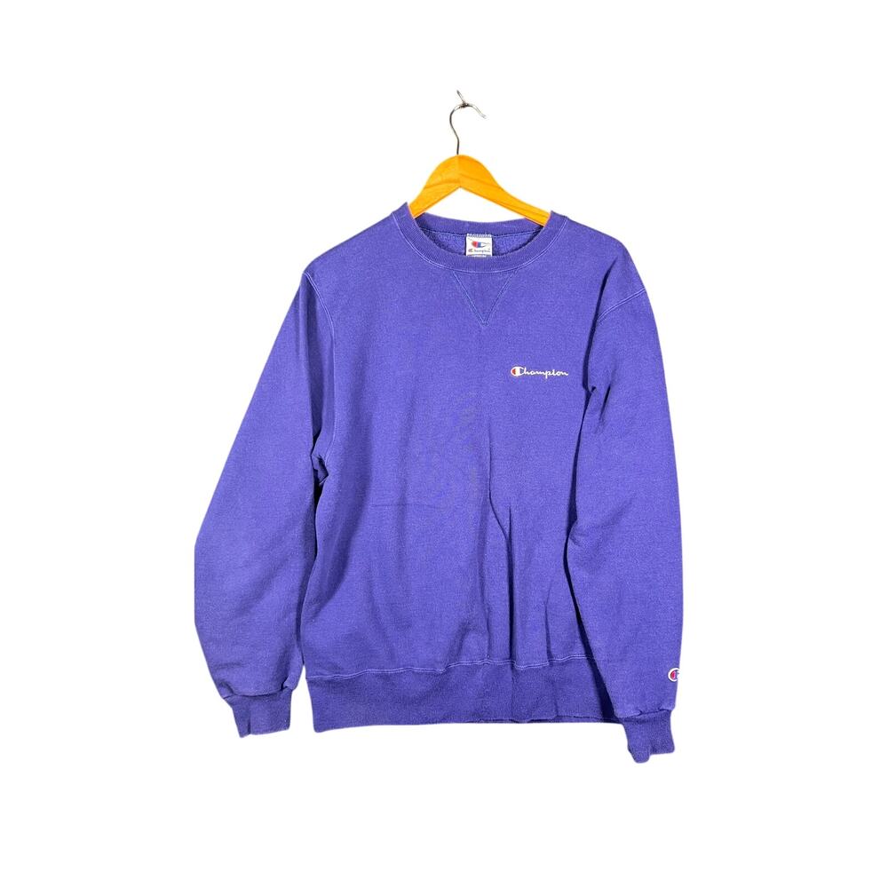 Vintage Champion Embroidered Crew Neck Sweatshirt M Blue Made in Mexico